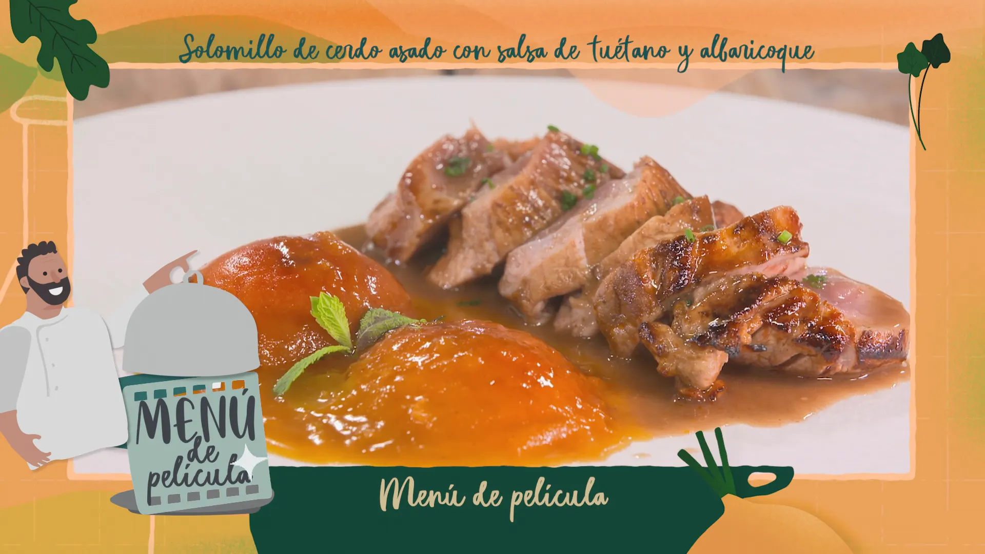 Solomillo de cerdo asado con salsa de tuétano y albaricoque