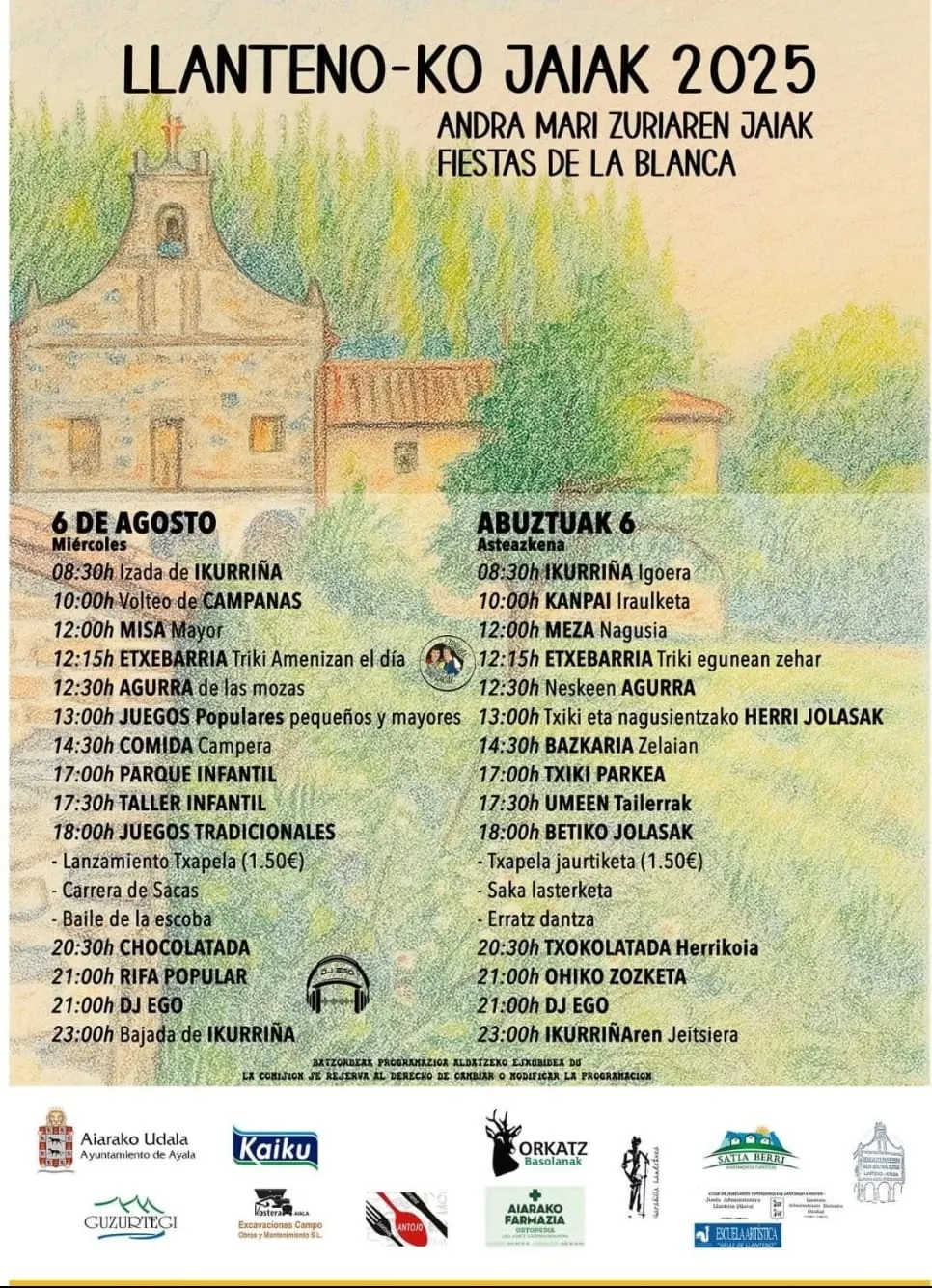 Fiestas en Llanteno el miércoles 6 de agosto