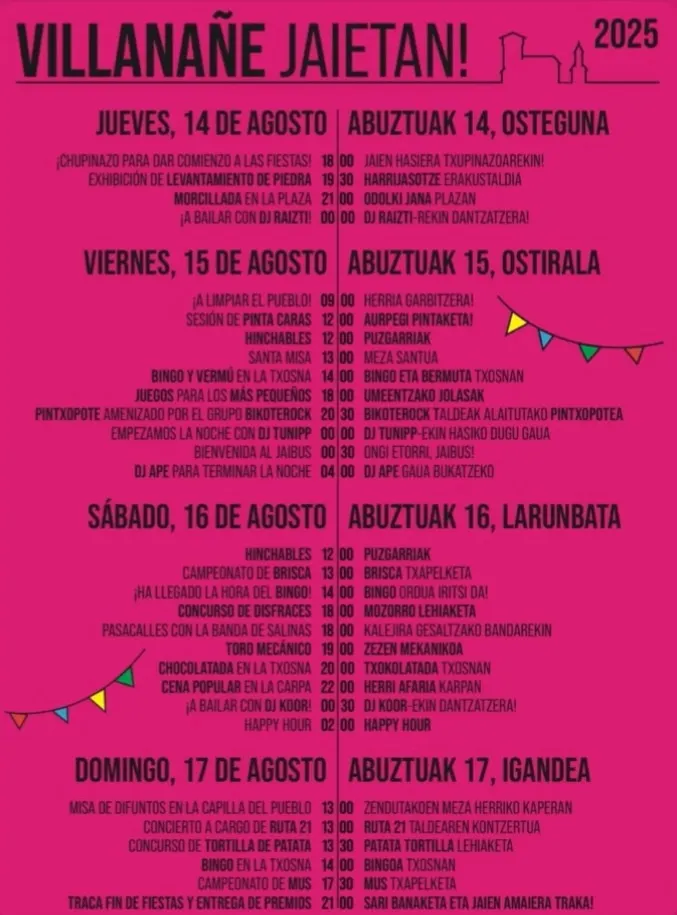 Fiestas en Villanañe del 14 al 17 de agosto