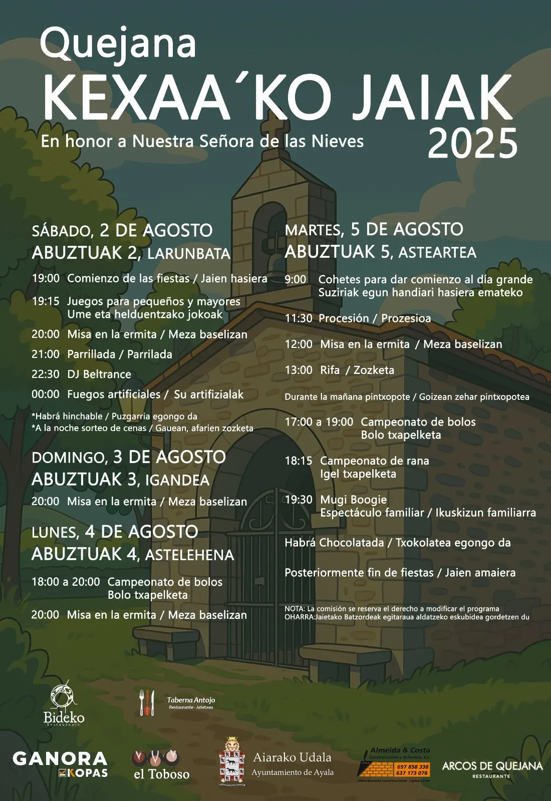 Fiestas en Kexana del 2 al 4 de agosto